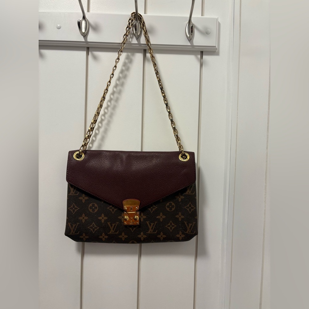 Louis Vuitton Monogram Shoulder Bag with Burgundy Flap and Gold Hardware